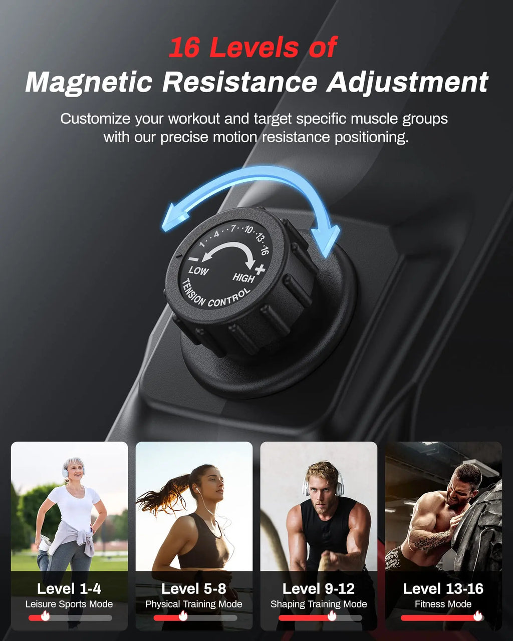 Compact Home Gym Rower with 16-Level Magnetic Resistance