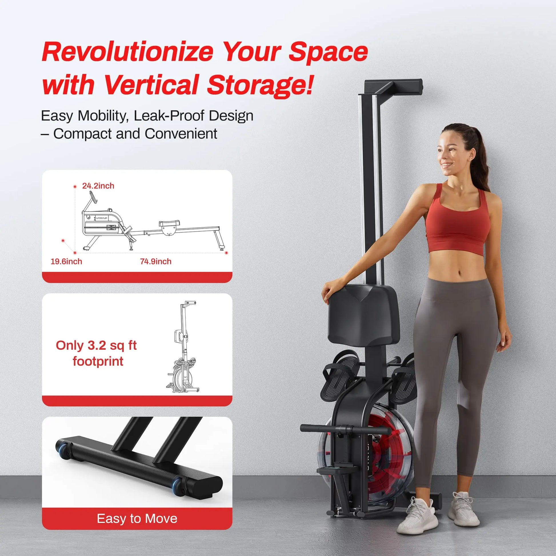 Compact Home Gym Rower with 16-Level Magnetic Resistance