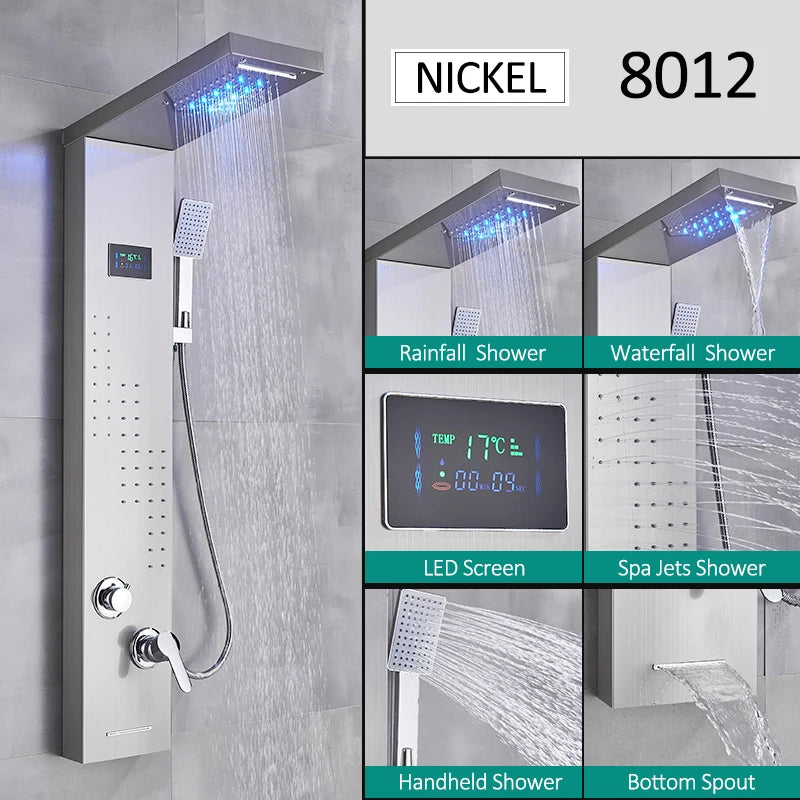 LED Shower Panel Tower System Waterfall Hydroelectricity with LCD Display