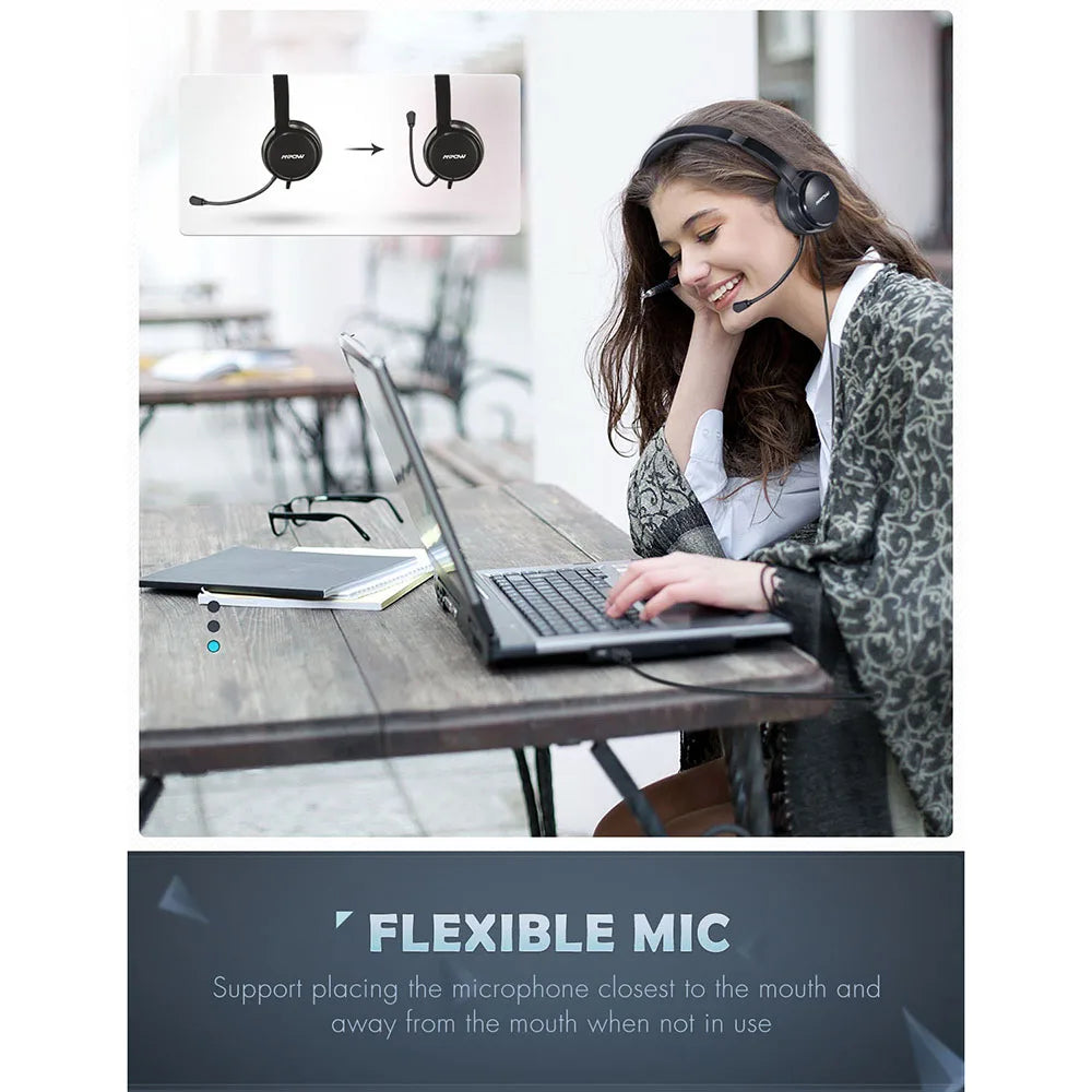 Wired USB/3.5mm Headset for PC & Call Center - Noise Reduction Mic