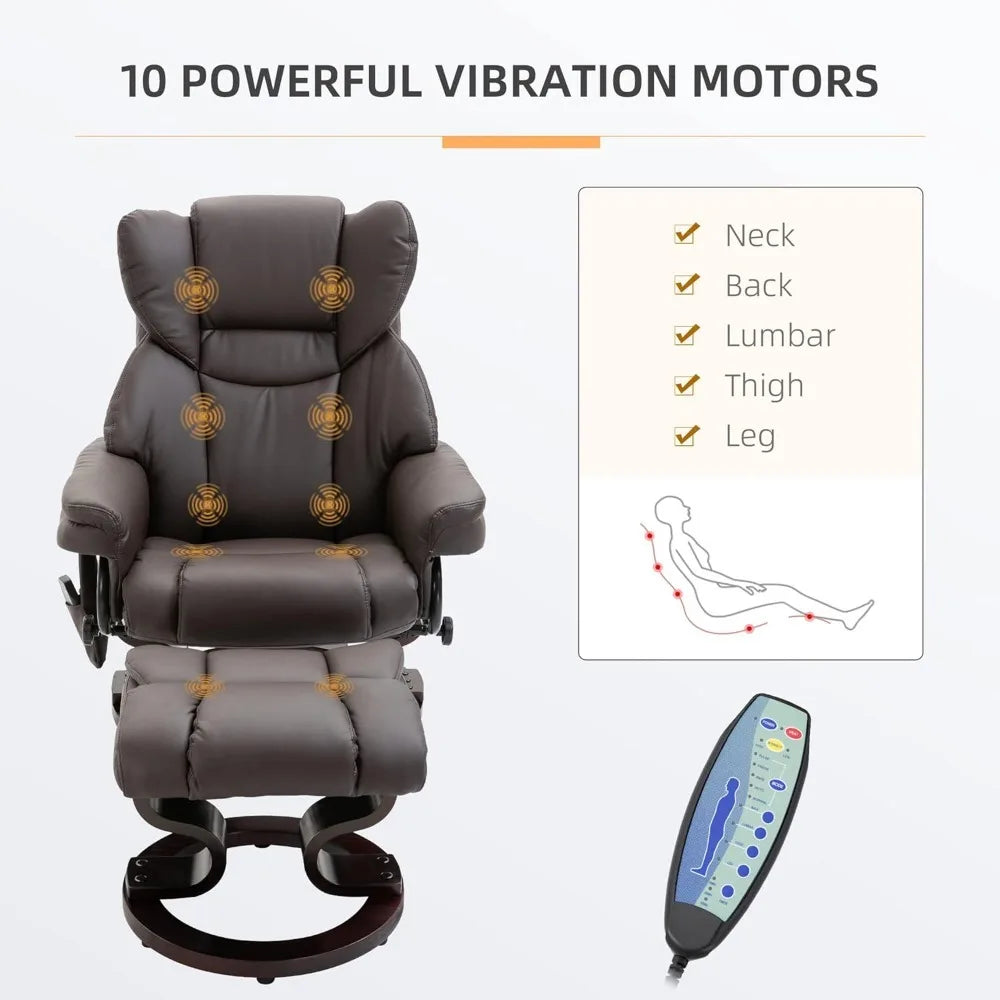 360° Swivel Massage Recliner Chair with Ottoman & 10-Point Vibration | Faux Leather
