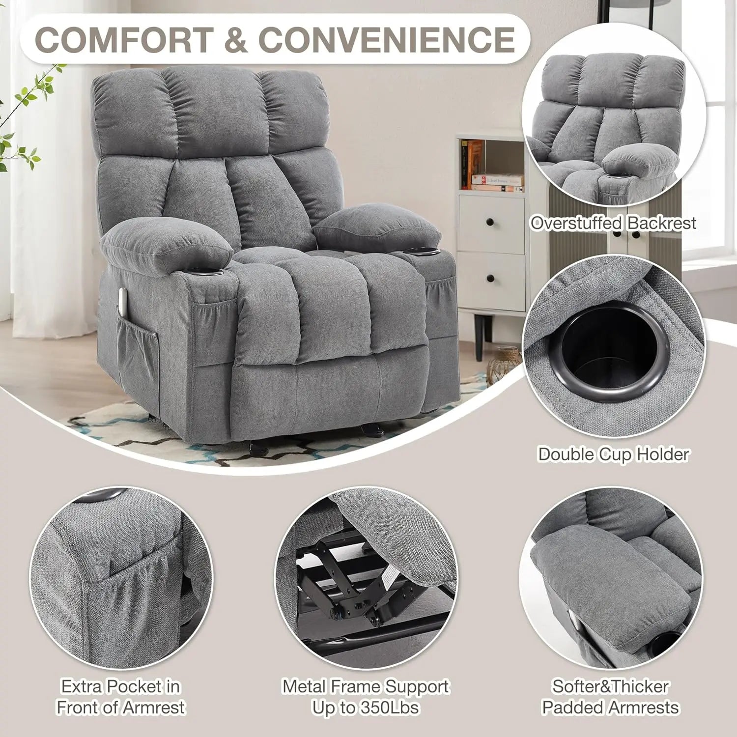 Comfy Rocker Recliner with Vibration Massage & Heat for Full Body Relaxation