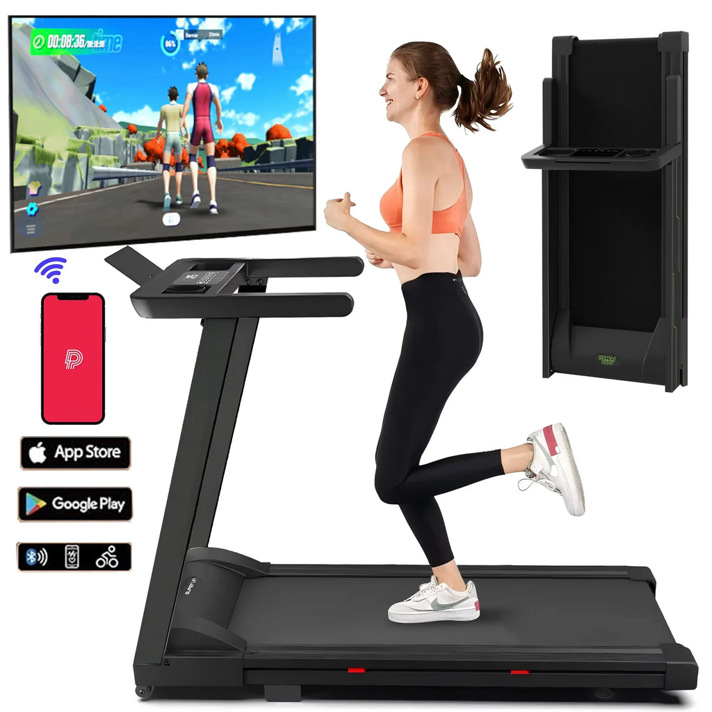 Quiet Portable 3.0 HP Folding Treadmill for Home with App Control, 7.5 MPH, 300 lbs Max