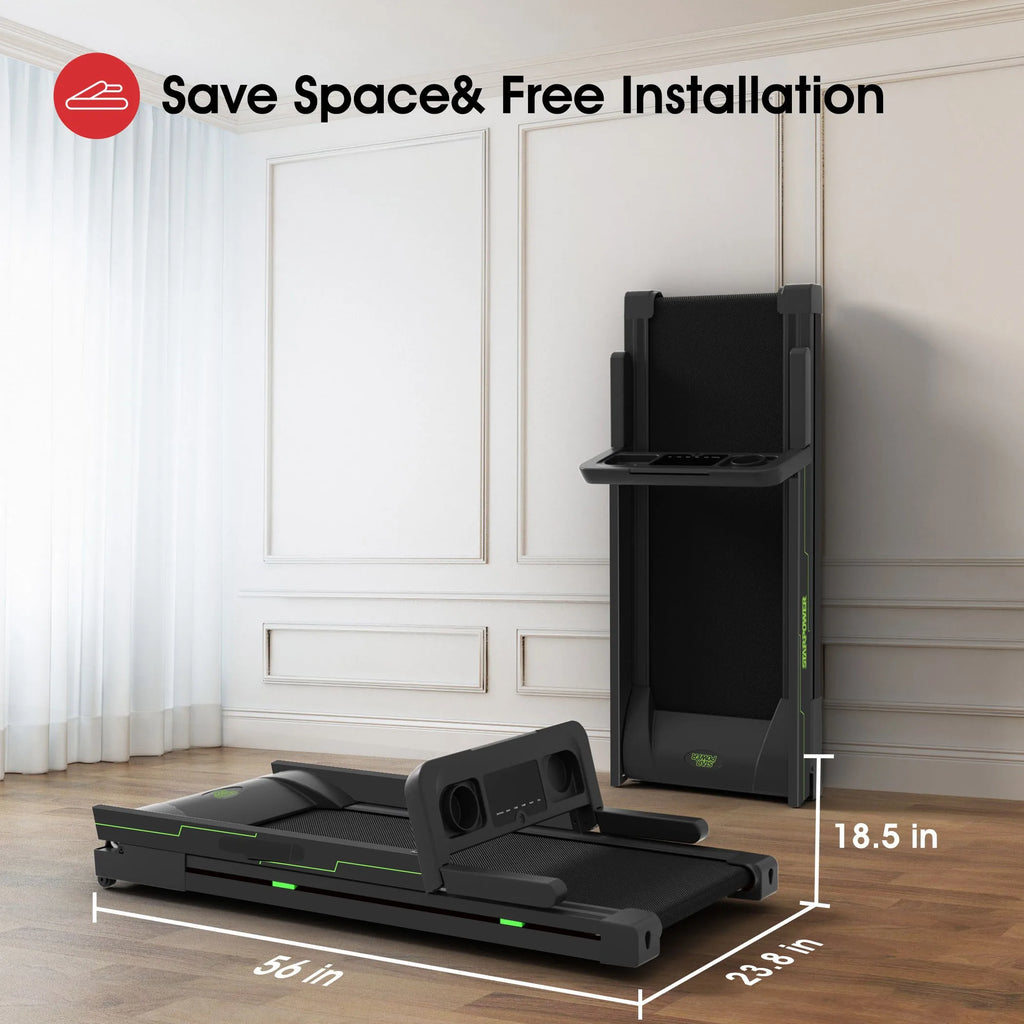 Quiet Portable 3.0 HP Folding Treadmill for Home with App Control, 7.5 MPH, 300 lbs Max