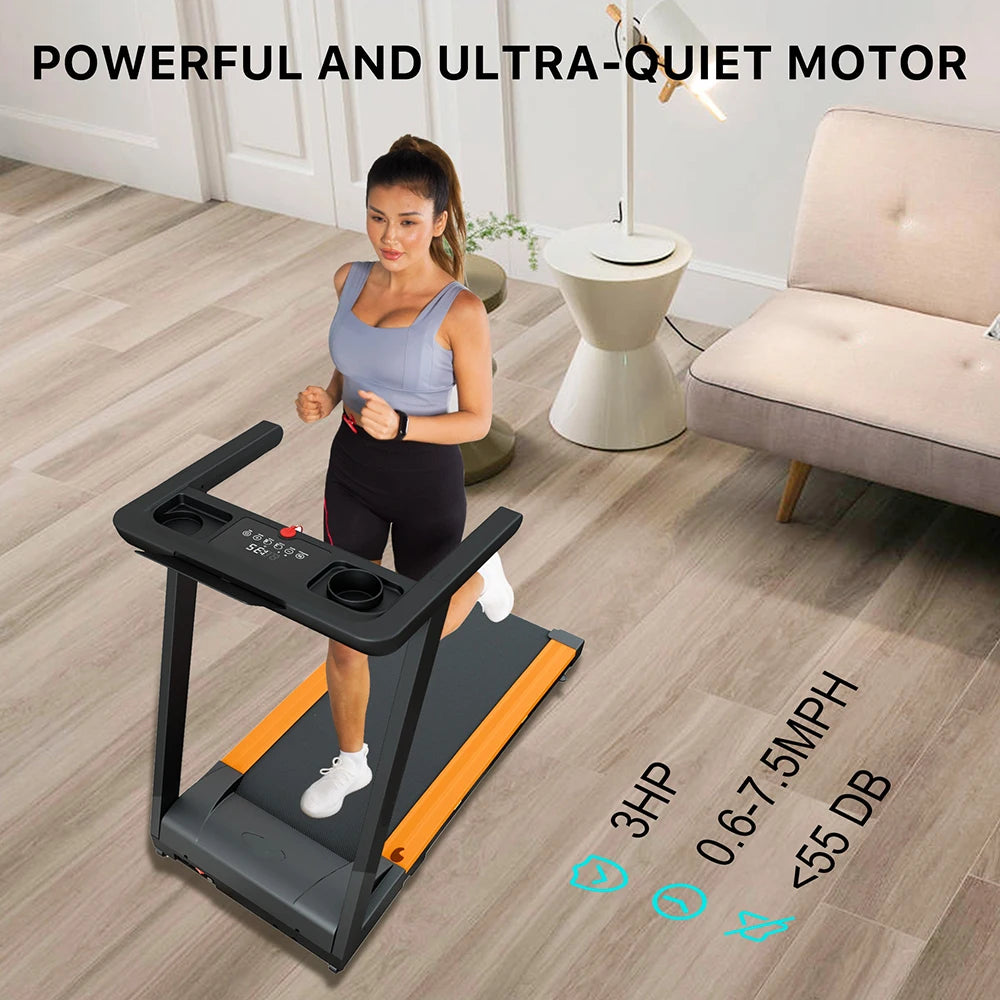 Quiet Portable 3.0 HP Folding Treadmill for Home with App Control, 7.5 MPH, 300 lbs Max