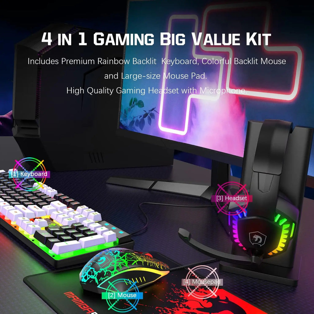 Wired Gaming Keyboard, Mouse & Headset Combo with Rainbow LED