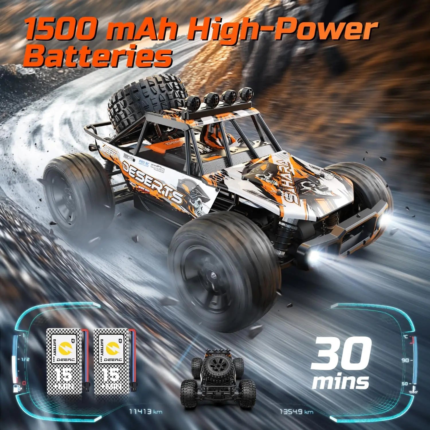 1/10 Scale High-Speed All-Terrain RC Truck (4WD, 2 Batteries)