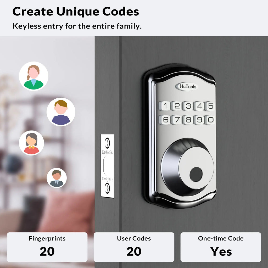 Smart Keypad Door Lock, Fingerprint Entry Deadbolt, 20 User Codes, Easy To Install And Program