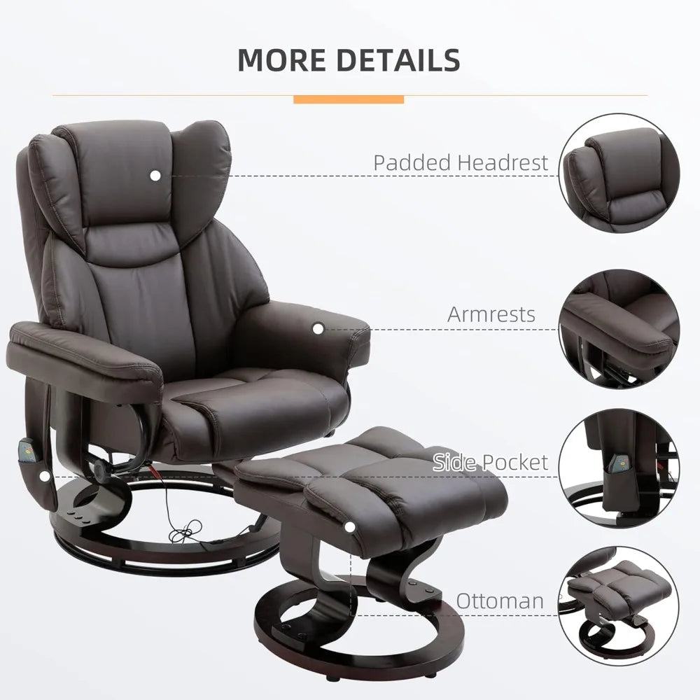 360° Swivel Massage Recliner Chair with Ottoman & 10-Point Vibration | Faux Leather
