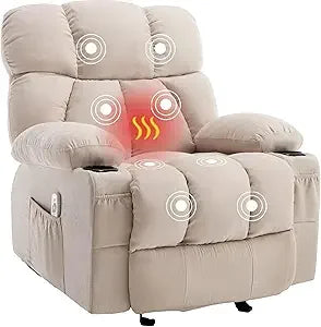 Comfy Rocker Recliner with Vibration Massage & Heat for Full Body Relaxation