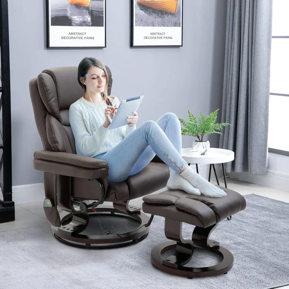 360° Swivel Massage Recliner Chair with Ottoman & 10-Point Vibration | Faux Leather