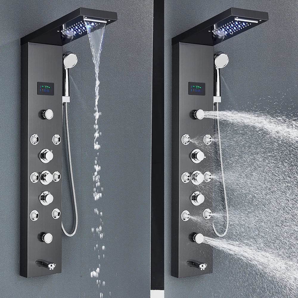 LED Shower Panel Tower System Waterfall Hydroelectricity with LCD Display