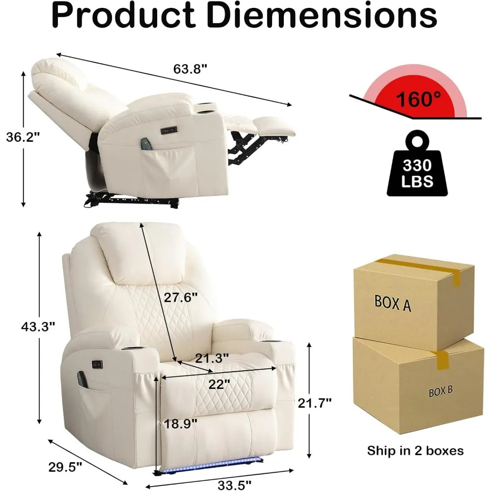 Power Recliner with Heat & Massage: Home Theater Seating with USB, Lights & Cup Holders