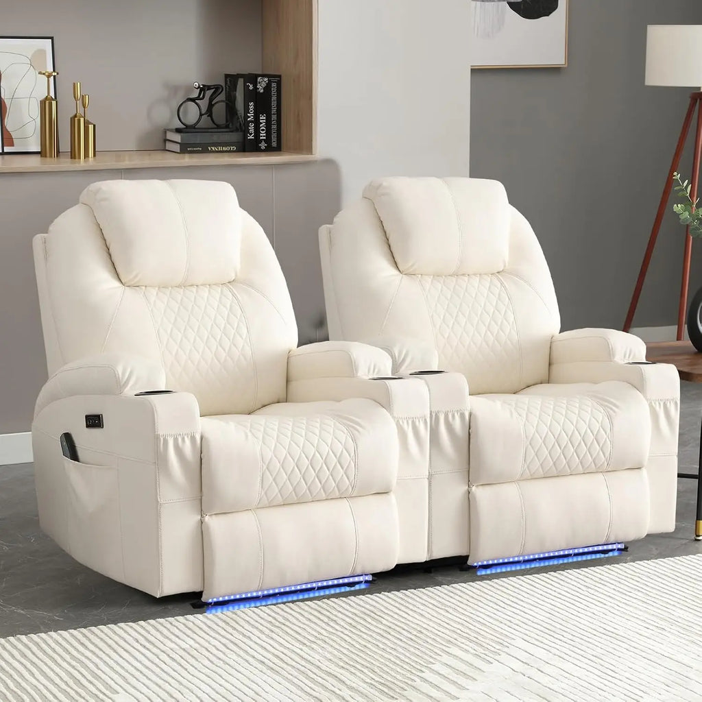 Power Recliner with Heat & Massage: Home Theater Seating with USB, Lights & Cup Holders