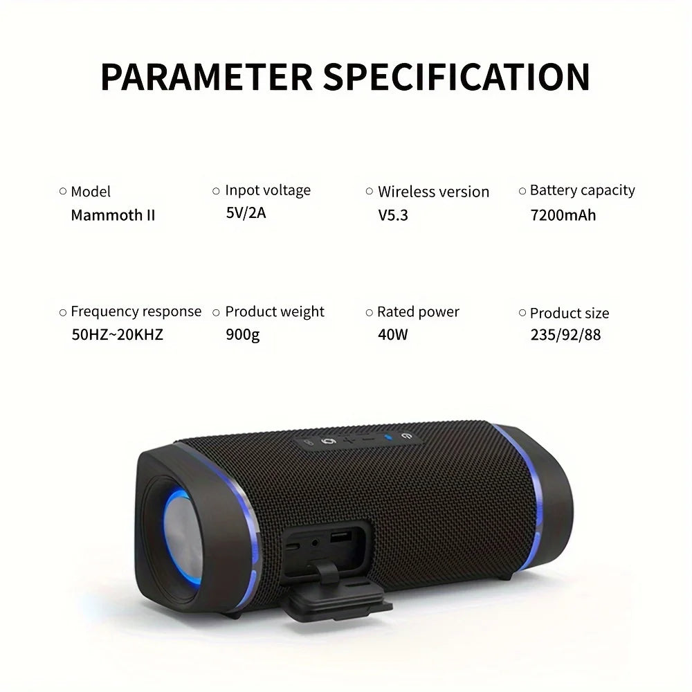 Portable Waterproof Bluetooth Speaker: 40W Stereo Sound and Wireless Pairing