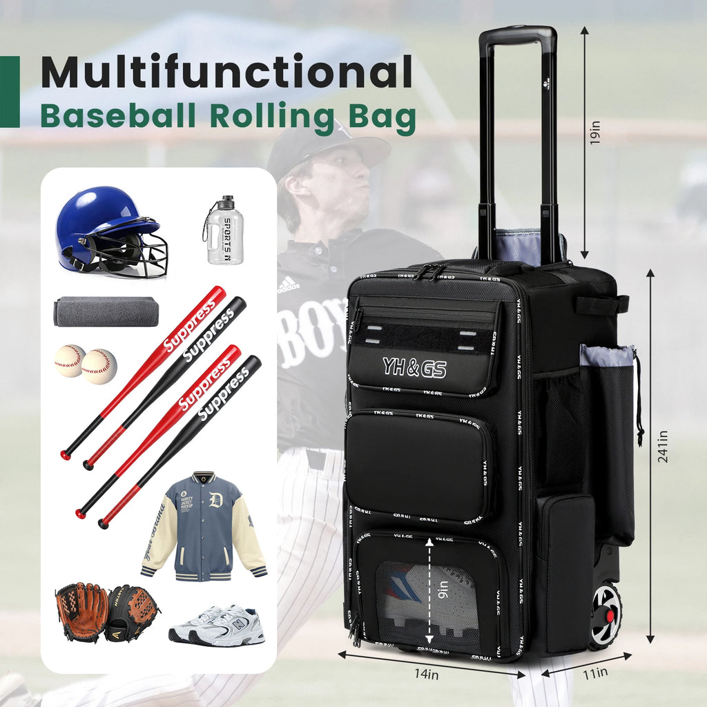 Large Capacity Multifunctional Baseball & Softball Bag with Wheels