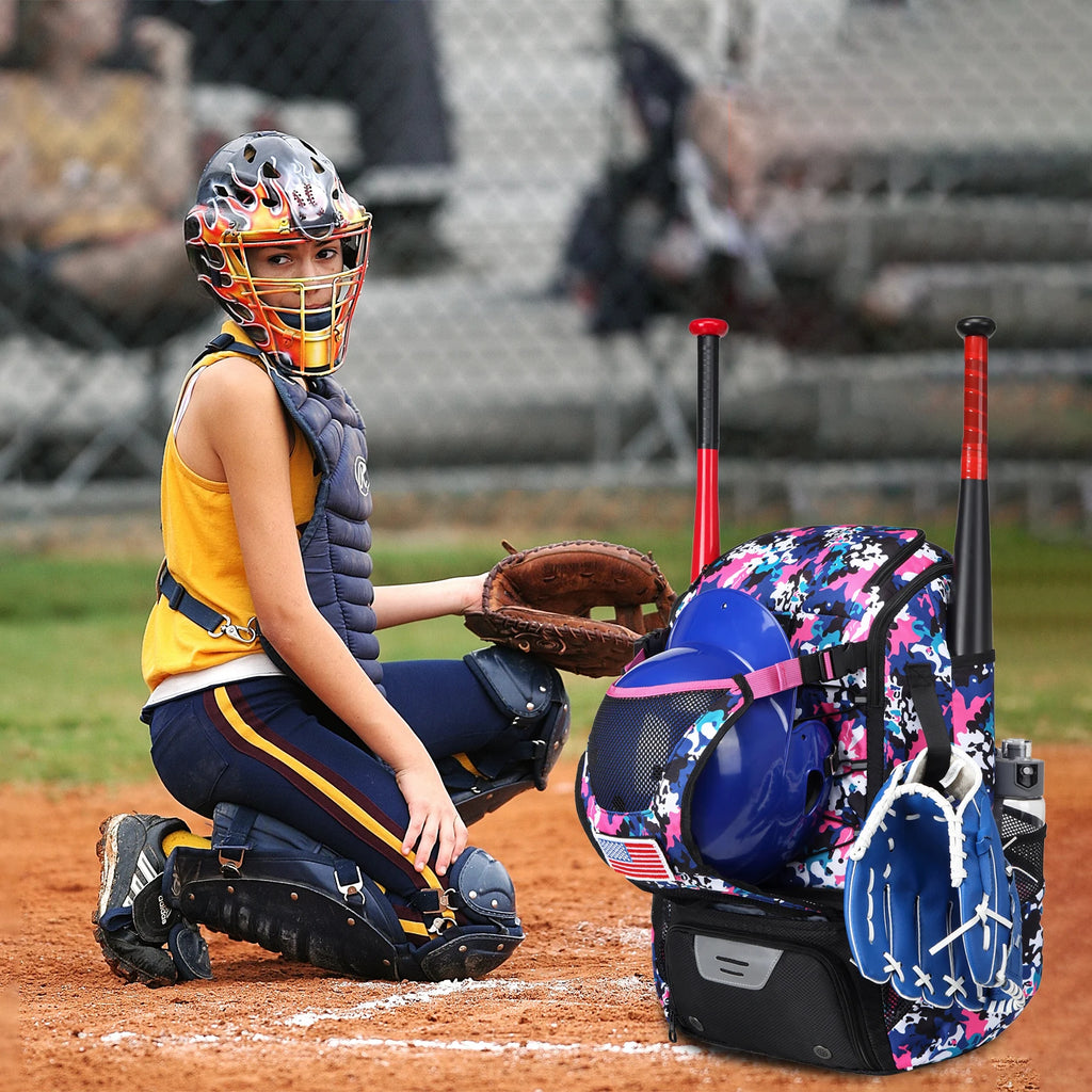Large Capacity Youth Baseball/Softball Backpack with Bat, Helmet, & Shoe Storage