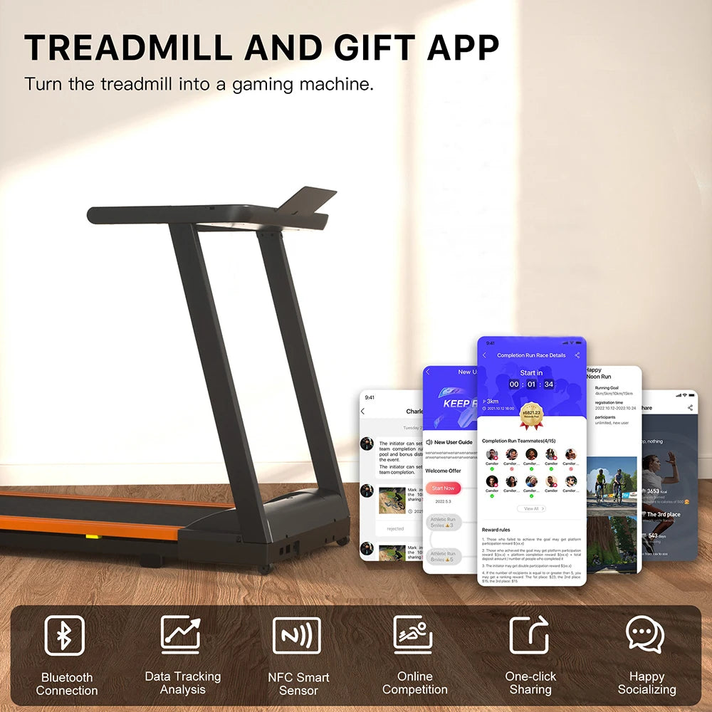Quiet Portable 3.0 HP Folding Treadmill for Home with App Control, 7.5 MPH, 300 lbs Max