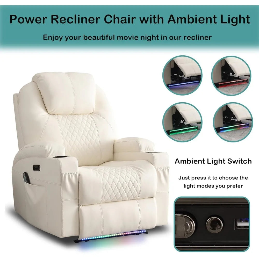 Power Recliner with Heat & Massage: Home Theater Seating with USB, Lights & Cup Holders