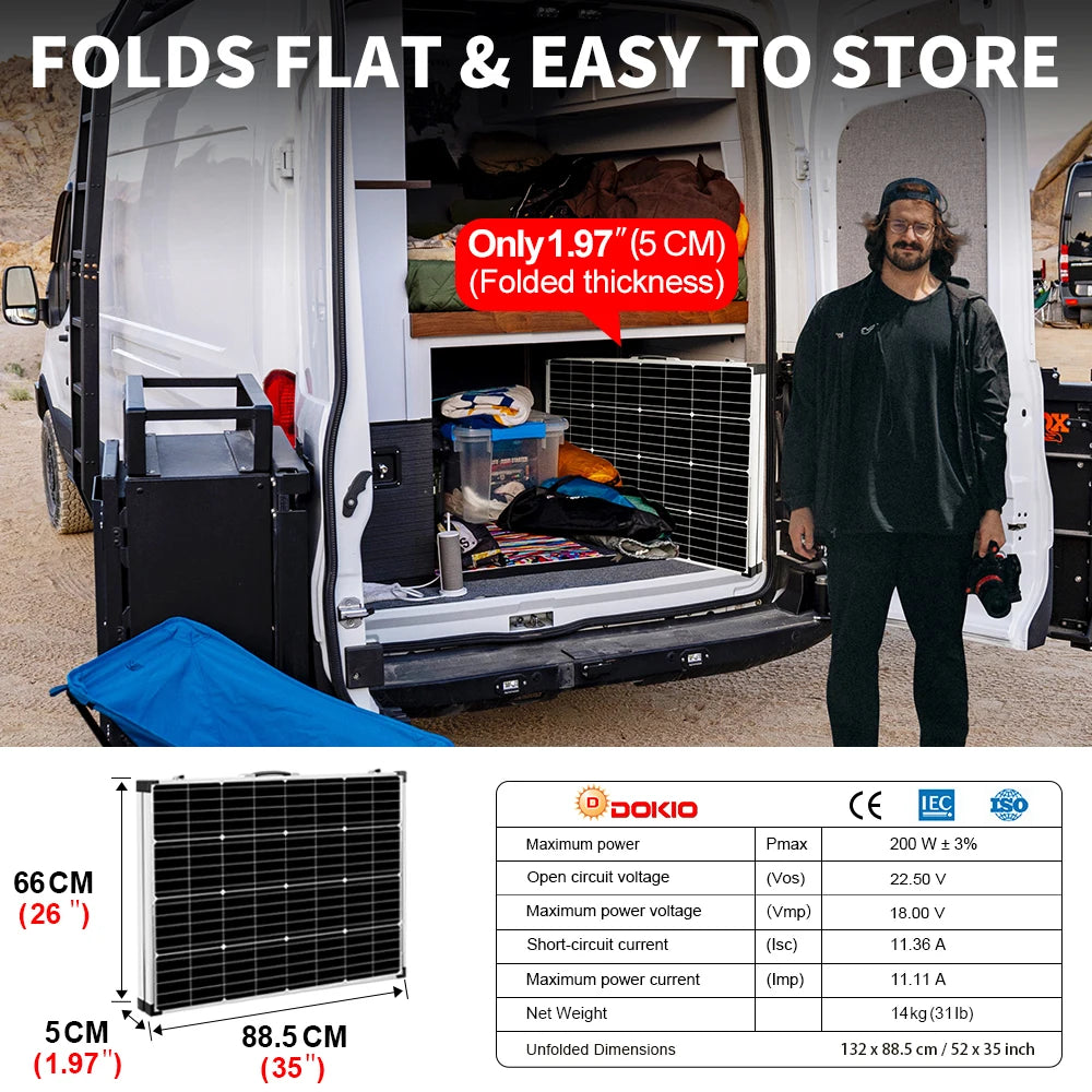 Waterproof Folding Solar Panel with Controller - 100W, 160W, or 200W (12V Systems)