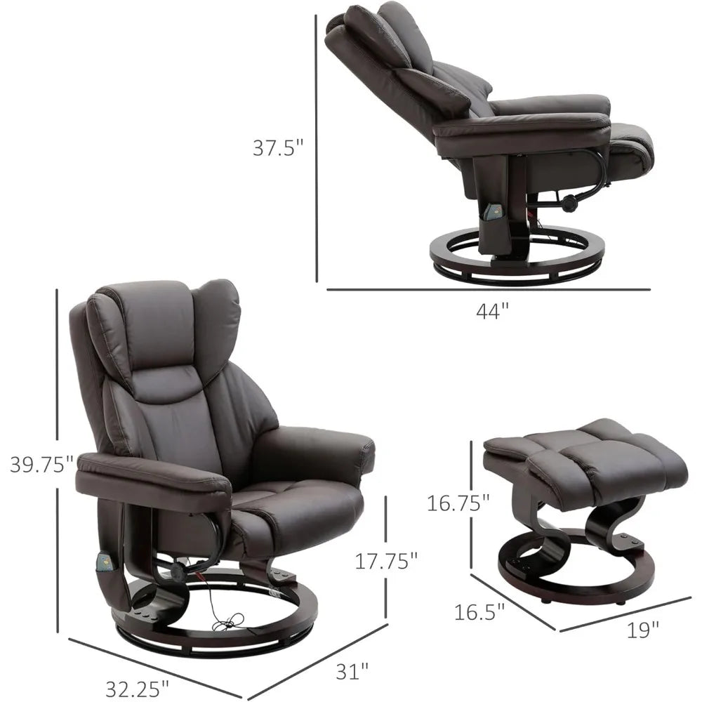 360° Swivel Massage Recliner Chair with Ottoman & 10-Point Vibration | Faux Leather