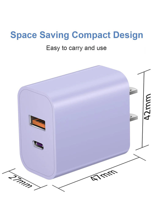 20W Dual-Port USB-C Fast Charger with 6-Foot Cable for iPhone