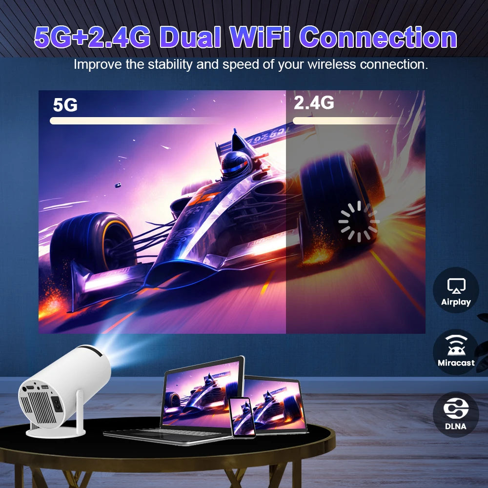 Android 11 Portable Home Cinema Projector with 180° Rotation & WiFi 6