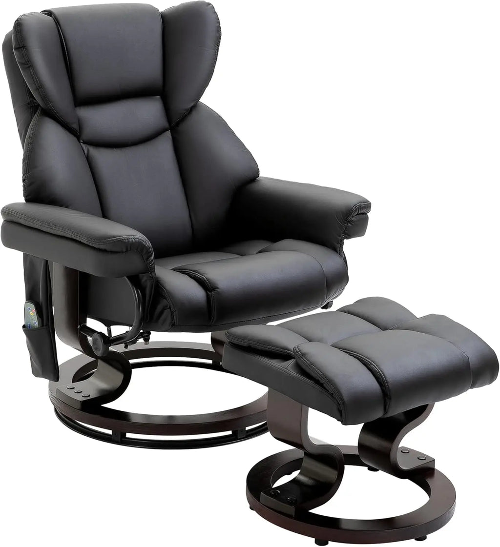 360° Swivel Massage Recliner Chair with Ottoman & 10-Point Vibration | Faux Leather