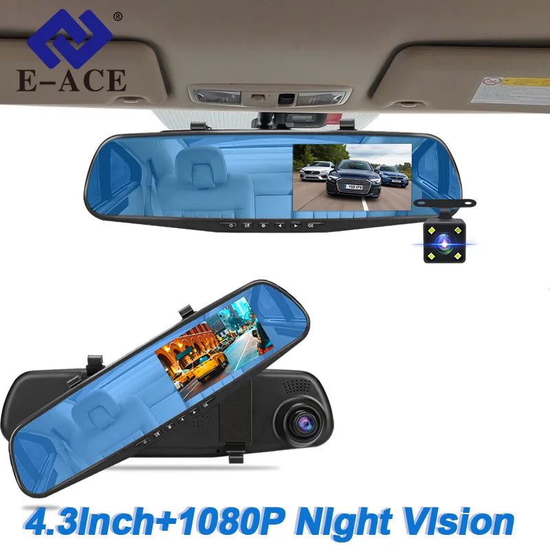 Dash Cam Rearview Mirror with Dual Front & Rear Cameras