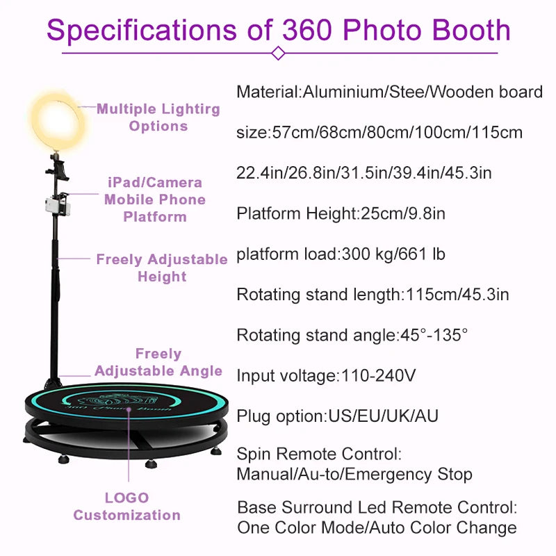 Automatic 360 Photo Booth with Custom Logo App: Perfect for Parties & Events