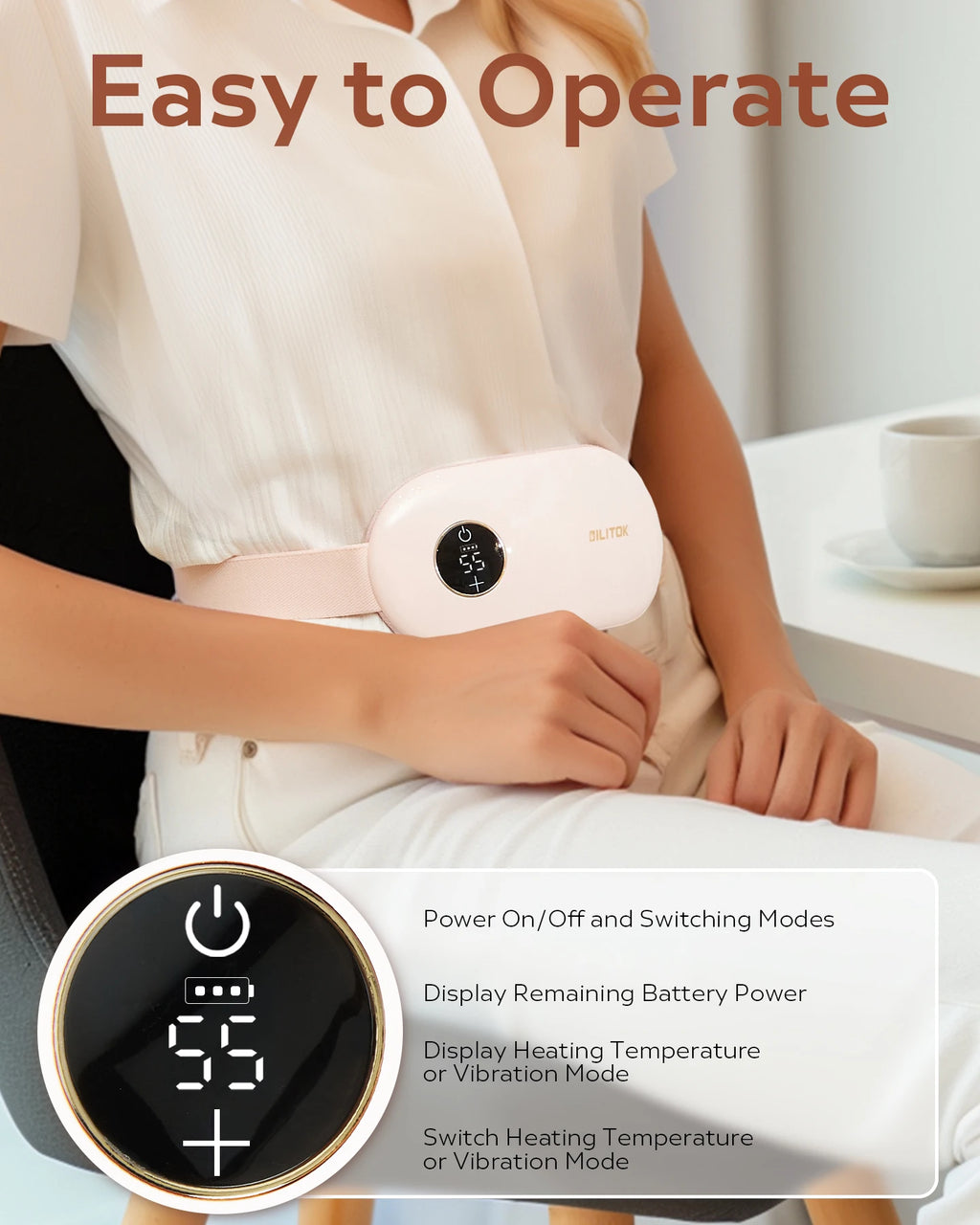Fast-Heating Wearable Heating Pad: 3 Settings for Period Cramp Relief