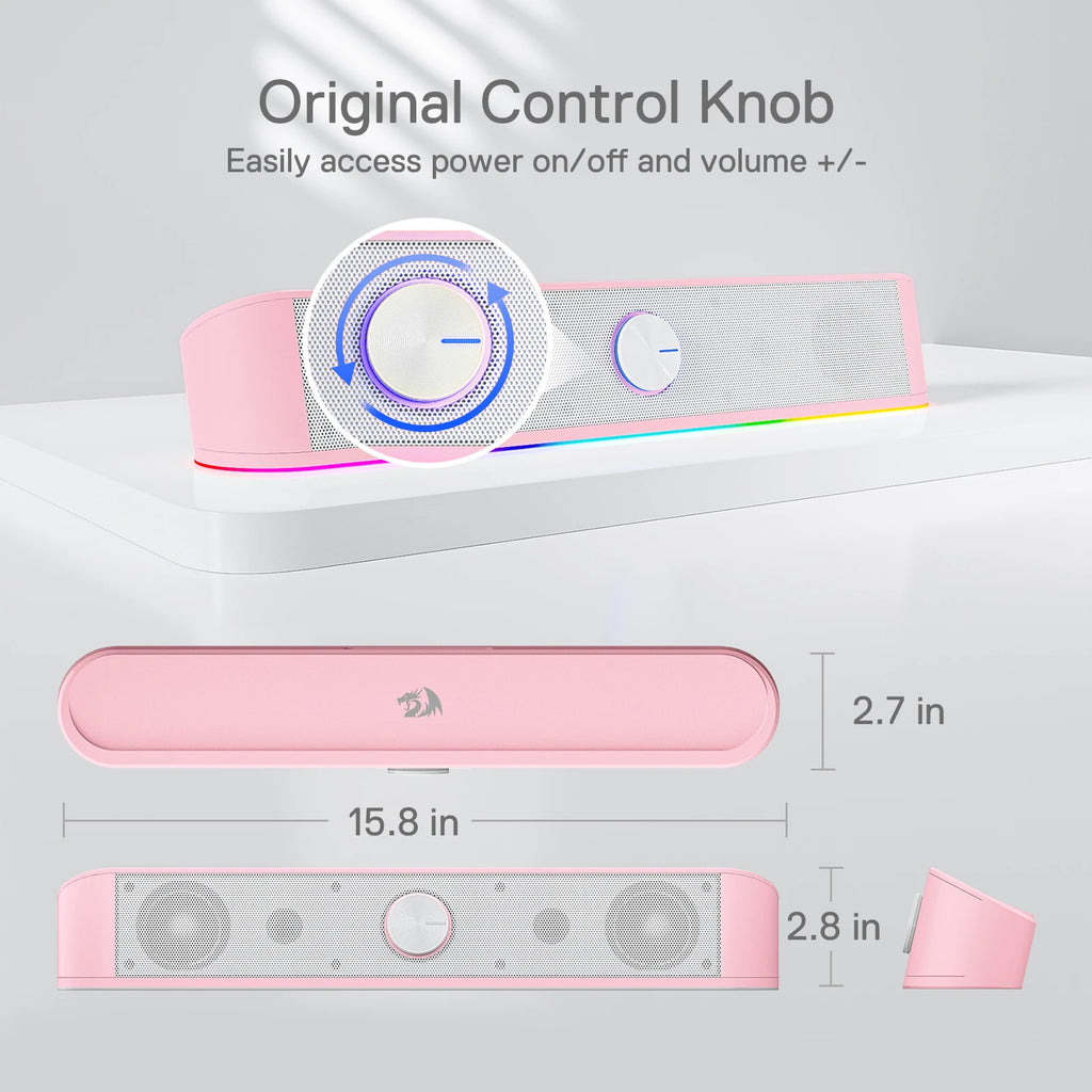 Desktop Soundbar/Computer Speaker with Dynamic RGB Audio