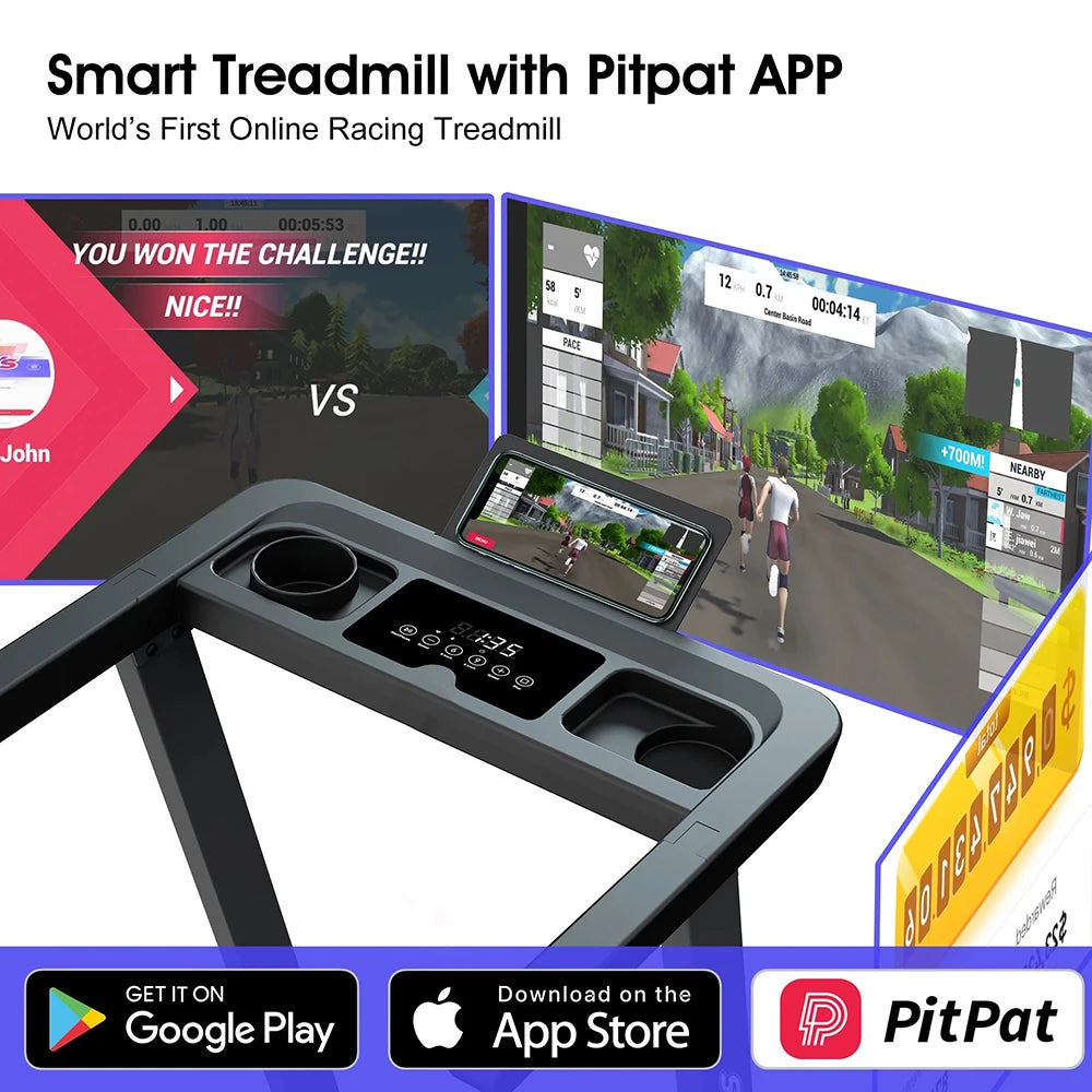 Quiet Portable 3.0 HP Folding Treadmill for Home with App Control, 7.5 MPH, 300 lbs Max