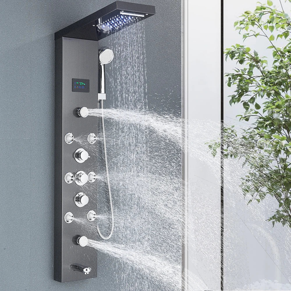 LED Shower Panel Tower System Waterfall Hydroelectricity with LCD Display
