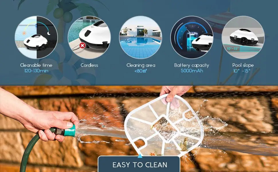 Auto-Parking Robotic Cordless Pool Vacuum (120 Mins Runtime, Fast Charge)