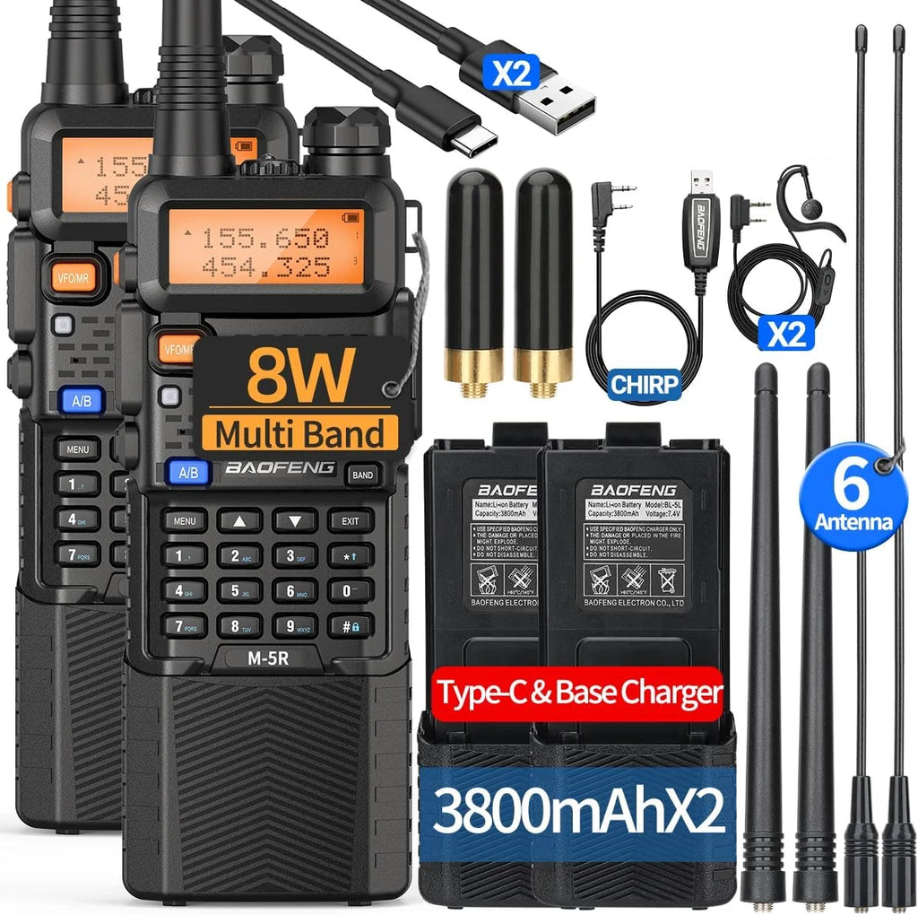 Long-Range 8W Walkie-Talkie with 3800mAh Battery & USB-C