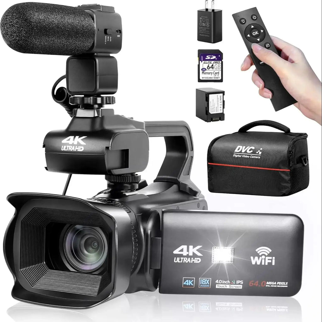 4K Video Camera with Touchscreen & 64GB SD Card