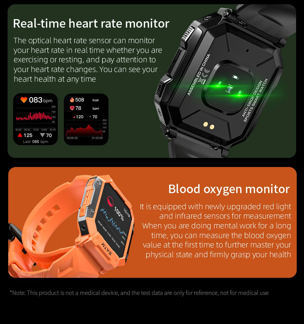 Pro Sport Smartwatch: Waterproof, Rugged, Fitness & Heart Rate Tracker