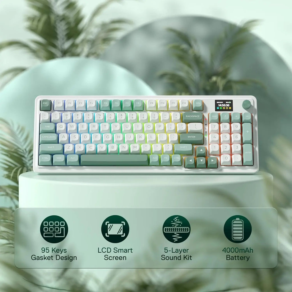 Wireless Gaming Keyboard with Easy-Control, Info Display, and Mint Mambo Switches