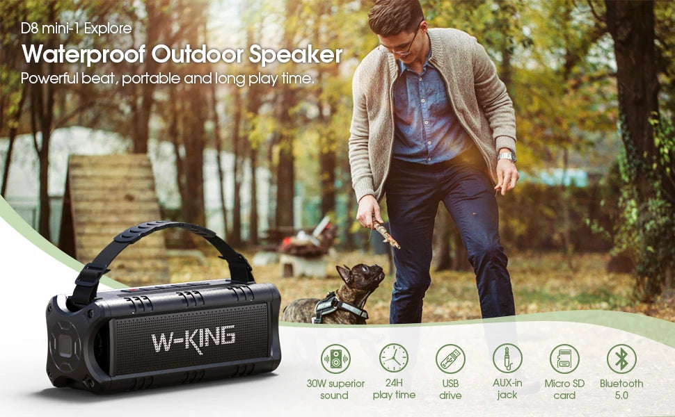 Durable Portable Outdoor Bluetooth Speaker: 30W Loud Sound, Waterproof, and a 24-Hour Battery