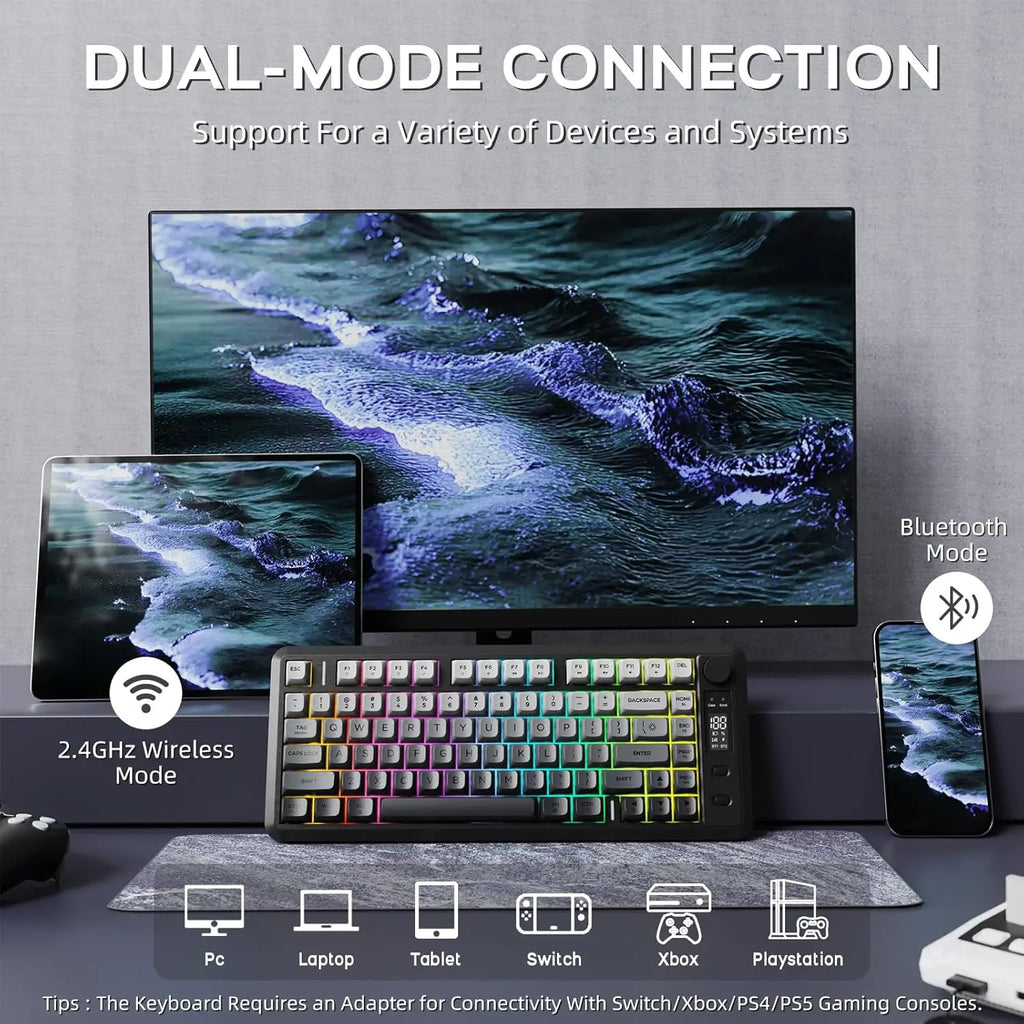 Wireless Membrane Gaming Keyboard with Knob and LED Display
