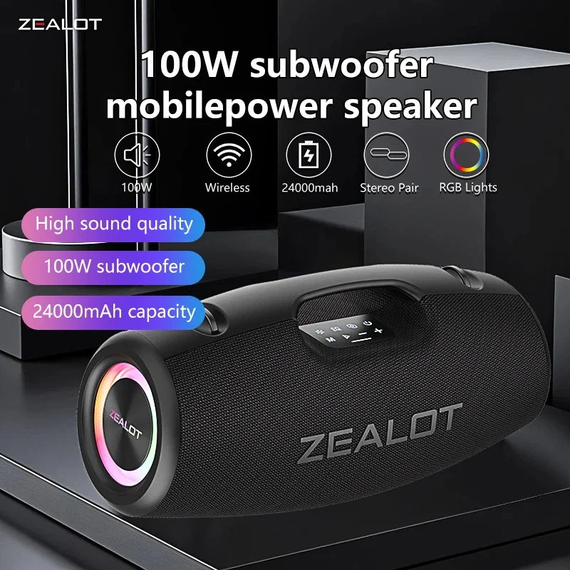 Portable 100W Wireless Subwoofer Speaker: Dual Pairing, DSP & Long-Lasting 24000mAh Battery