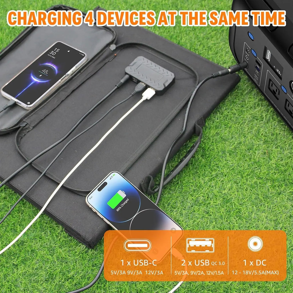 Waterproof Foldable Solar Charger (USB/DC) for Generators & Power Stations