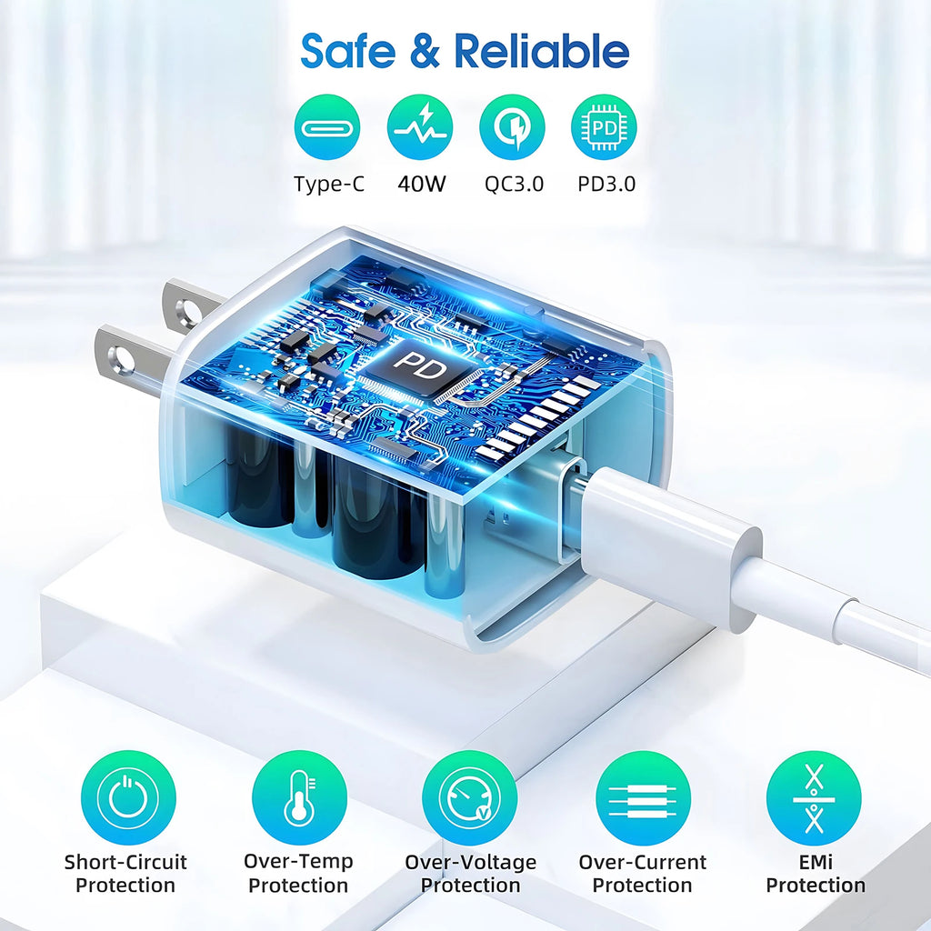 Fast Charger for iPhone (11-14 Series) & iPad with USB-C Cable (40W)