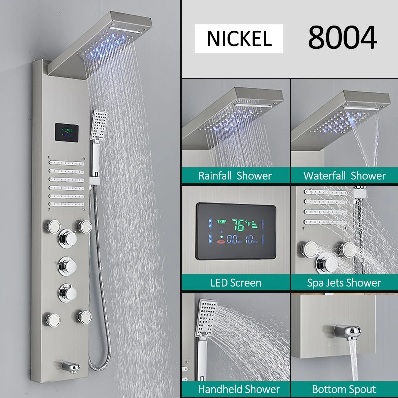 LED Shower Panel Tower System Waterfall Hydroelectricity with LCD Display