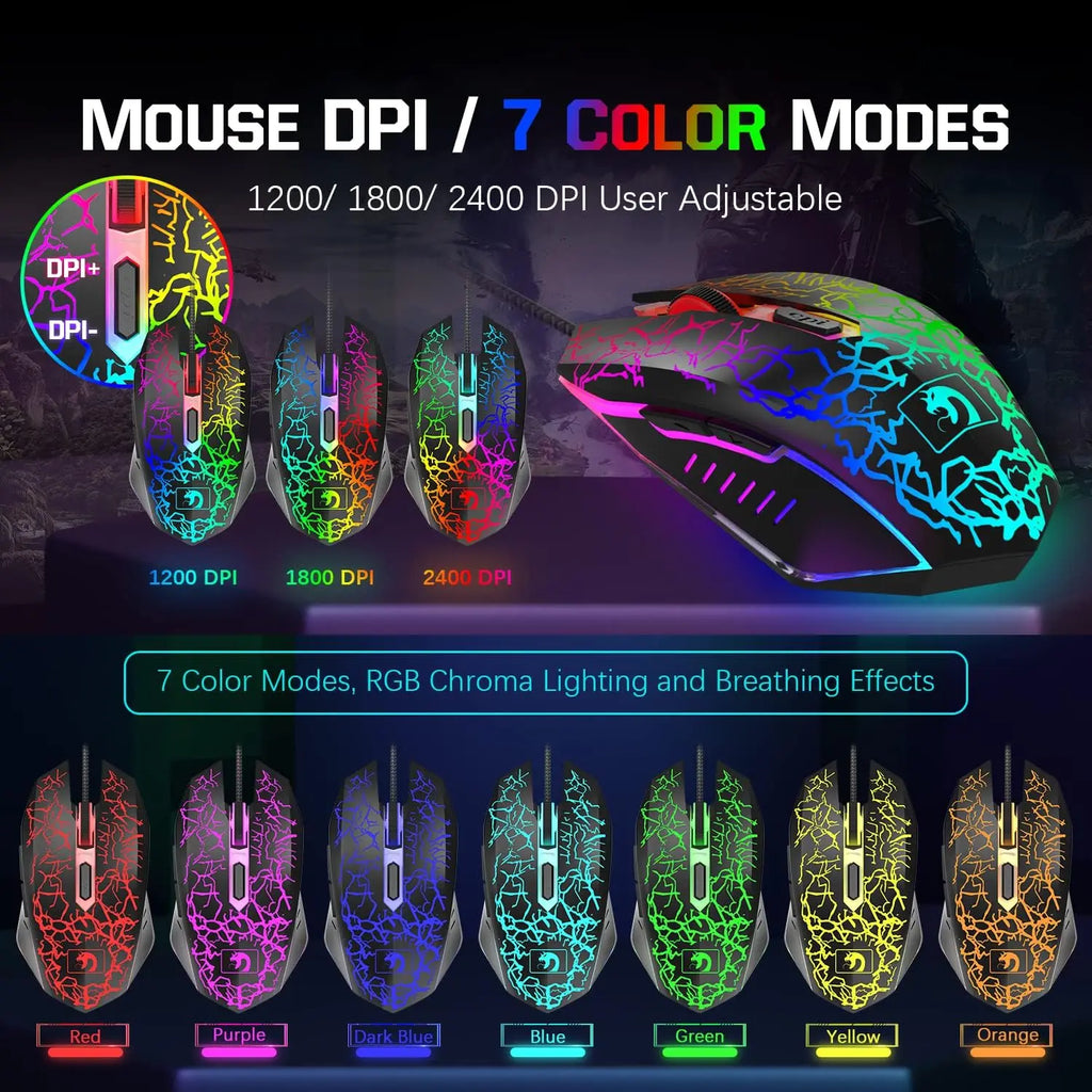 Wired Gaming Keyboard, Mouse & Headset Combo with Rainbow LED