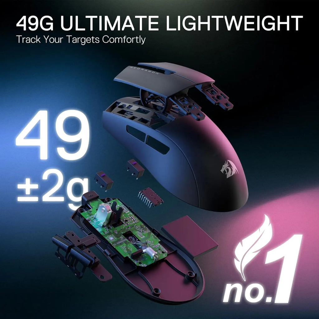 Lightweight Wireless Gaming Mouse with Ergonomic Natural Grip Build