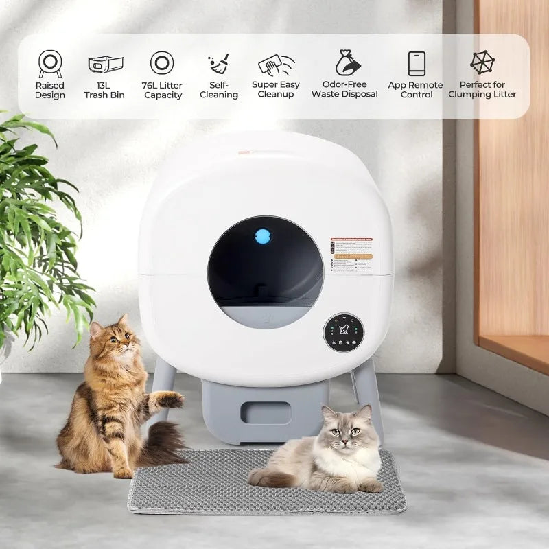 Self-Cleaning Litter Box for Multiple Cats: App-Controlled & Odor-Free