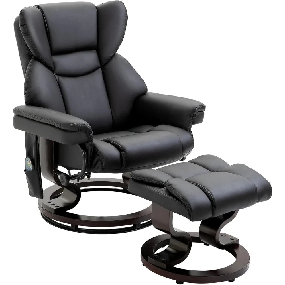 360° Swivel Massage Recliner Chair with Ottoman & 10-Point Vibration | Faux Leather