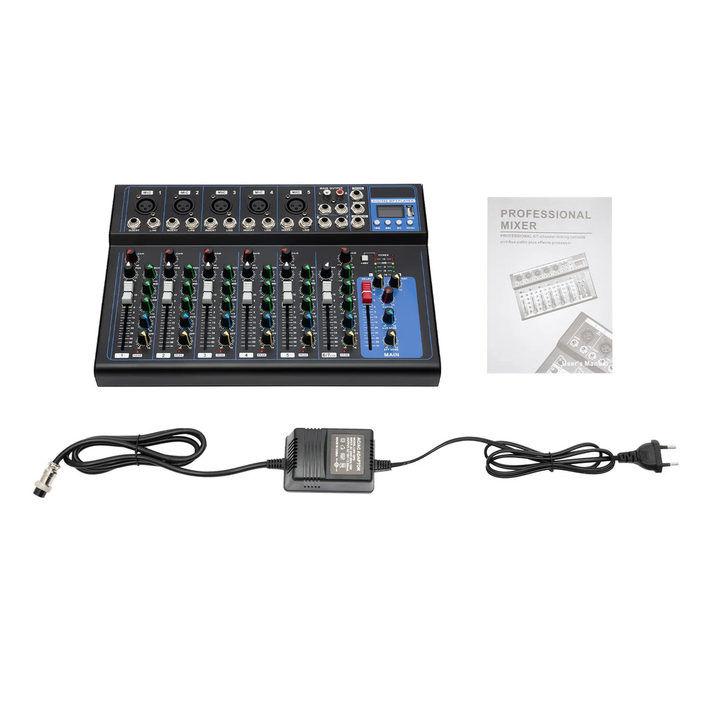 Professional 7/8-Channel Mixer: Bluetooth, USB Recording & XLR Mic Input